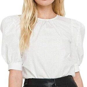 English Factory Women's Puff Sleeve Woven Blouse, White, L, New with Tag
